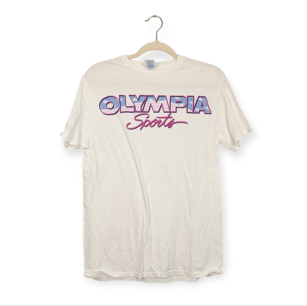 Olympia Sports Vintage Logo Tee M White Graphic Retro Short Sleeve Casual